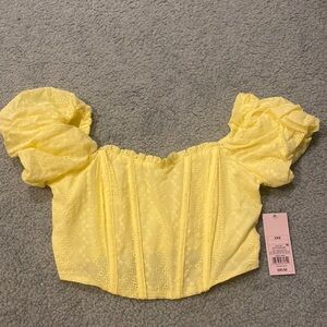 Yellow Puff Sleeve Corset Top